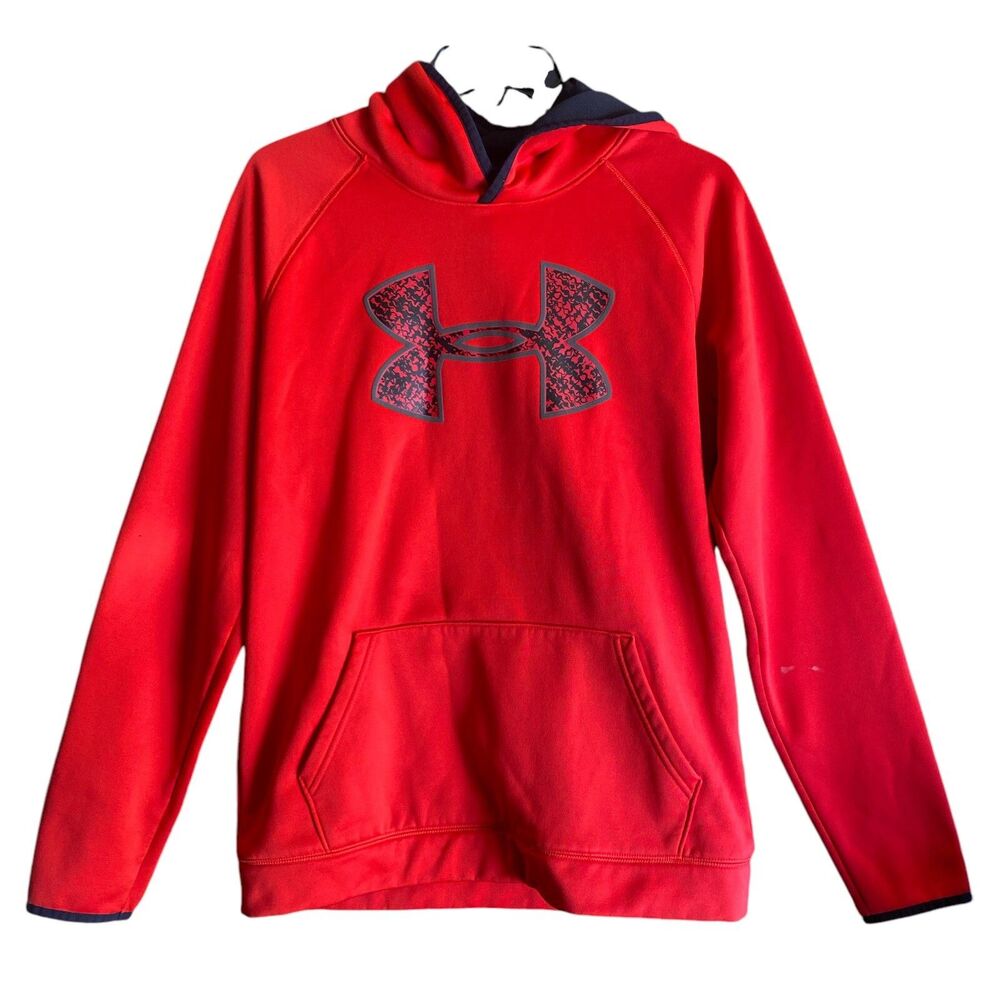 Under Armour Boys Big Logo Hoodie Sweatshirt Sz Youth XL Red preowned w/ stains